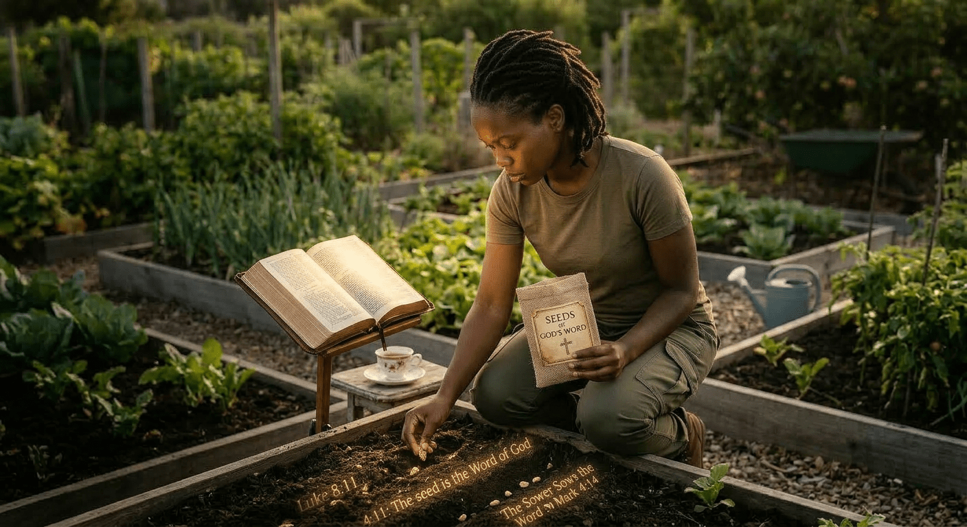 Father and daughter planting seeds in garden bed